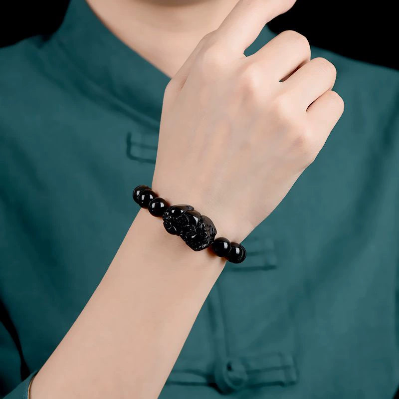 Black Obsidian Pixiu Bracelet - Wealth Protection
