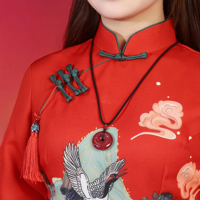 Fully Translucent Crystal Cinnabar Peace Button Pendant