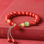 Red Cinnabar Ruyi & Lotus Pod Bracelet
