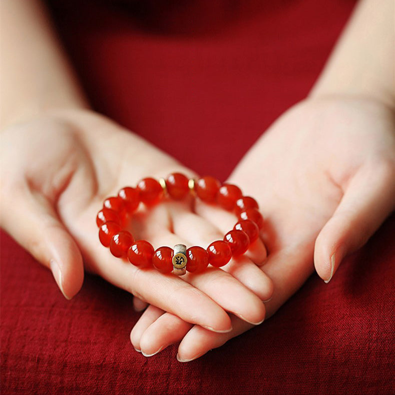 Red Agate Buddhist Guardian Deities Bracelet - Zodiac Bracelet for Luck, Protection