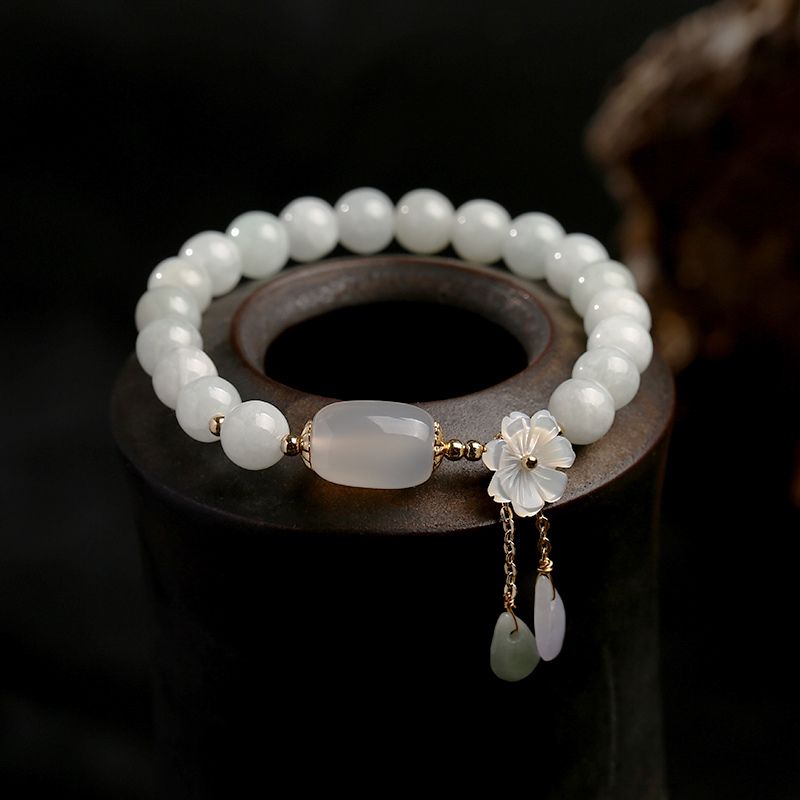 Natural Light Green Jade Bead Bracelet for Luck