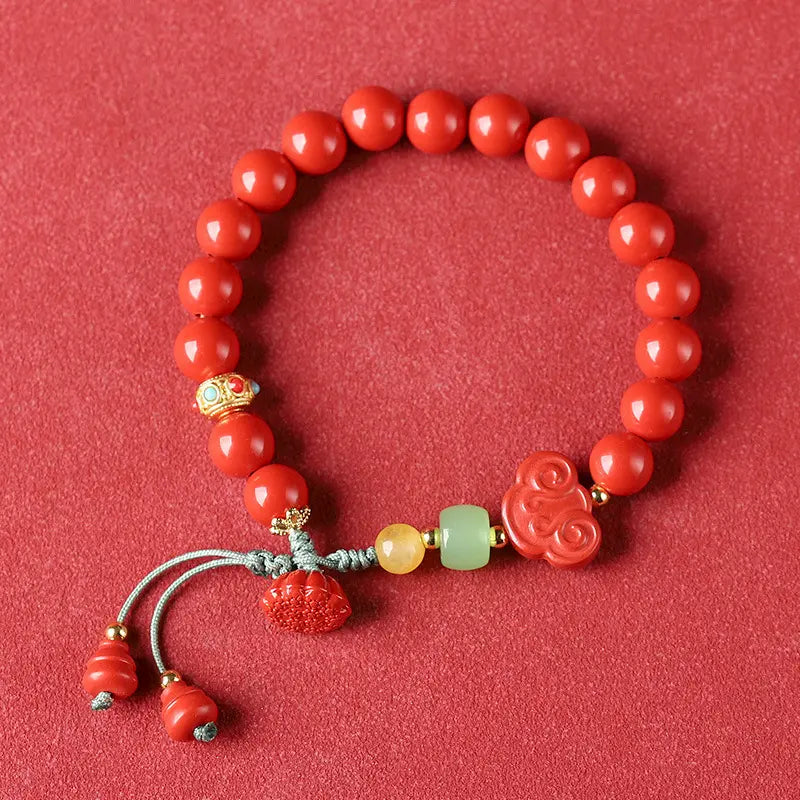 紅辰砂如意と蓮の鞘のブレスレット