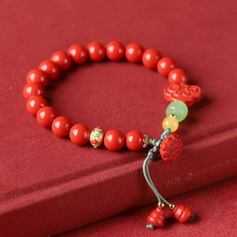 紅辰砂如意と蓮の鞘のブレスレット