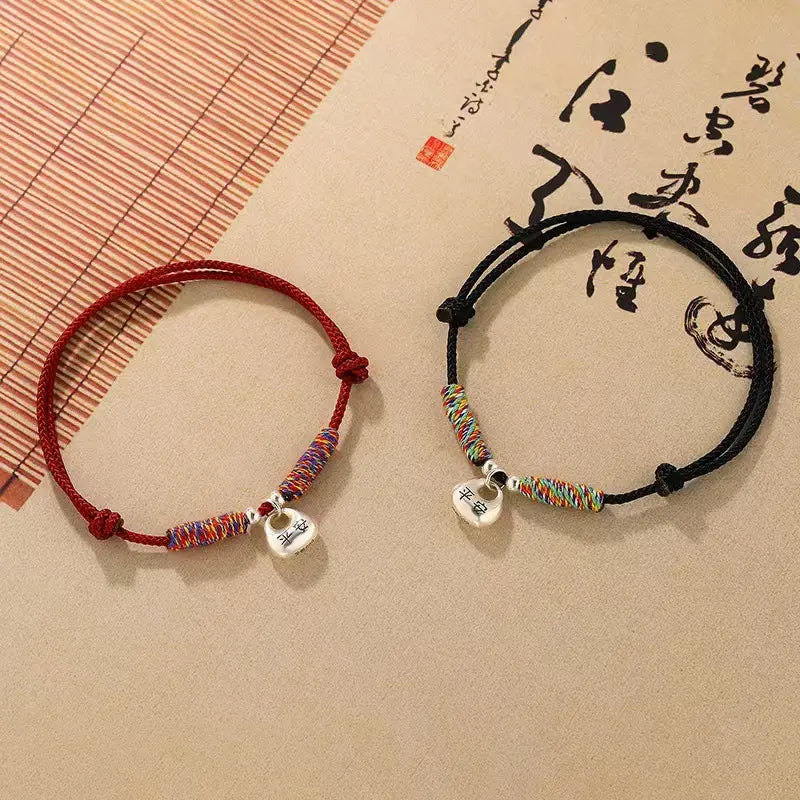 “Ping An” Little Fat Fortune Bag Red String Couple Bracelet - Vermith