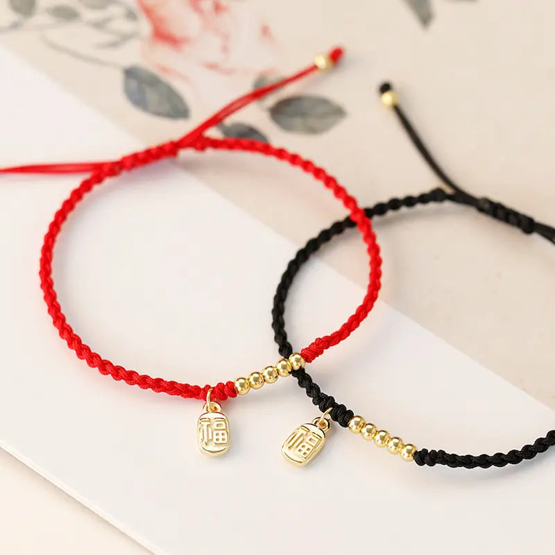 S925 Sterling Silver Blessing Square Tag Couple String Bracelet - Vermith