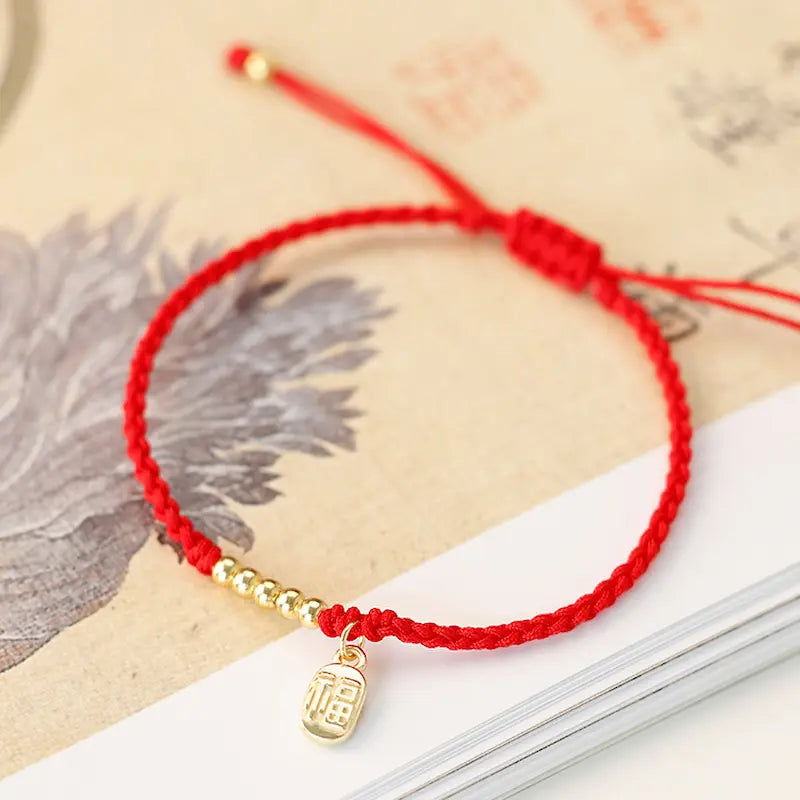 S925 Sterling Silver Blessing Square Tag Couple String Bracelet - Vermith