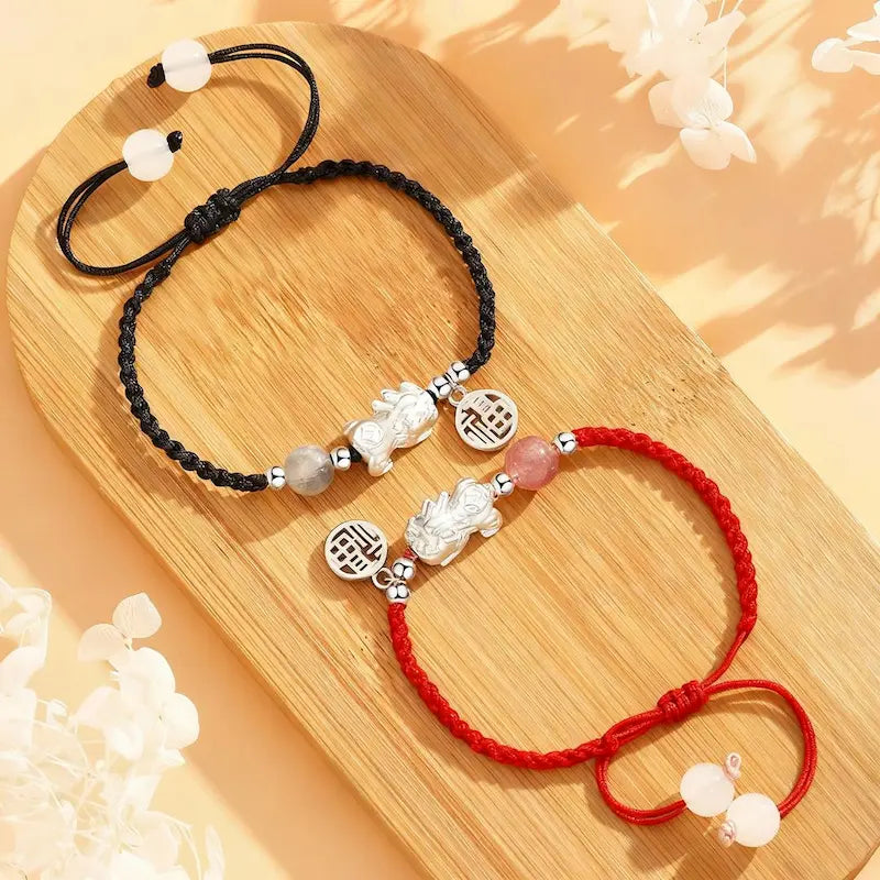 Solid Silver 990 Fortune-Attracting Pixiu Couple Bracelet - Vermith