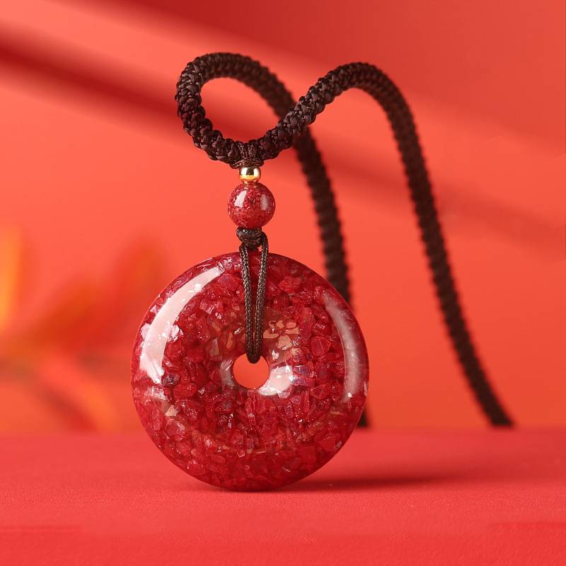 Fully Translucent Crystal Cinnabar Peace Button Pendant