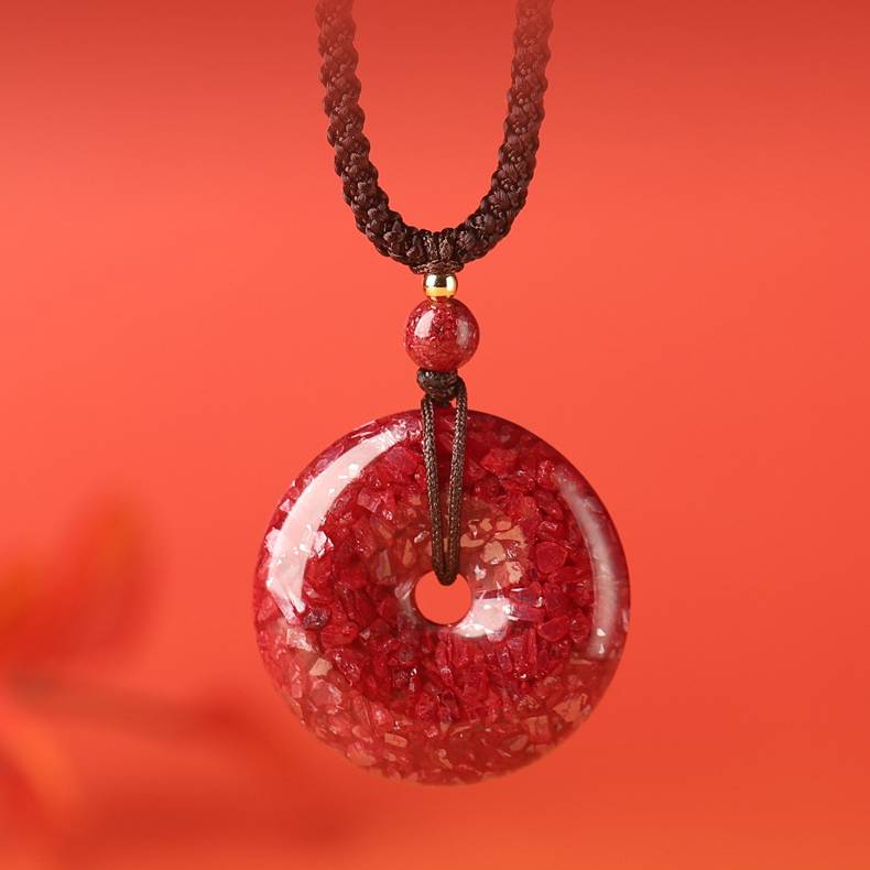 Fully Translucent Crystal Cinnabar Peace Button Pendant
