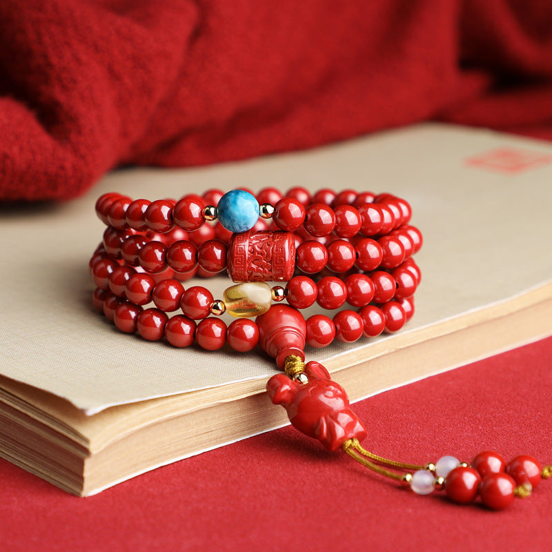 Imperial Cinnabar Beads Multi strand Bracelet & Energy Protection