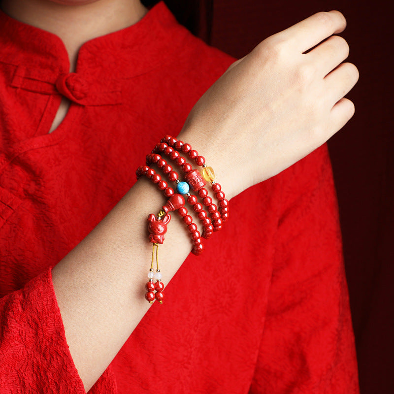 Imperial Cinnabar Beads Multi strand Bracelet & Energy Protection