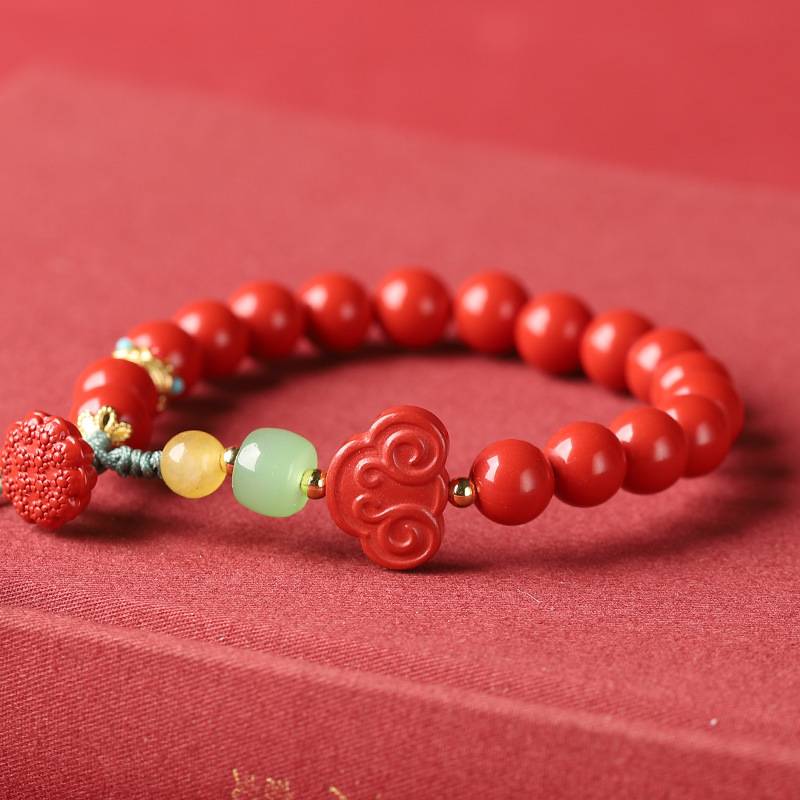 Red Cinnabar Ruyi & Lotus Pod Bracelet