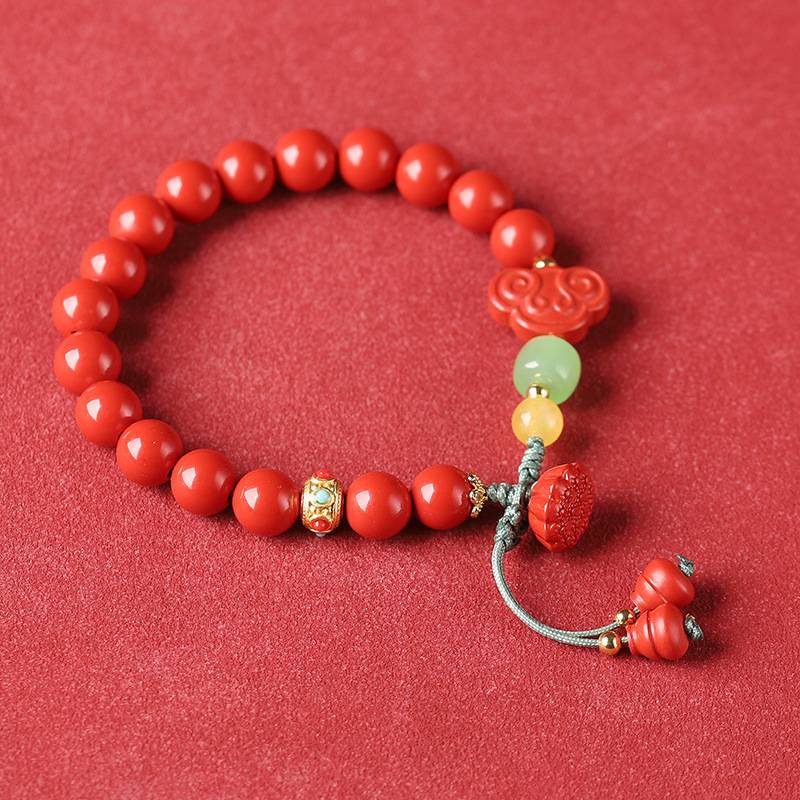 Red Cinnabar Ruyi & Lotus Pod Bracelet
