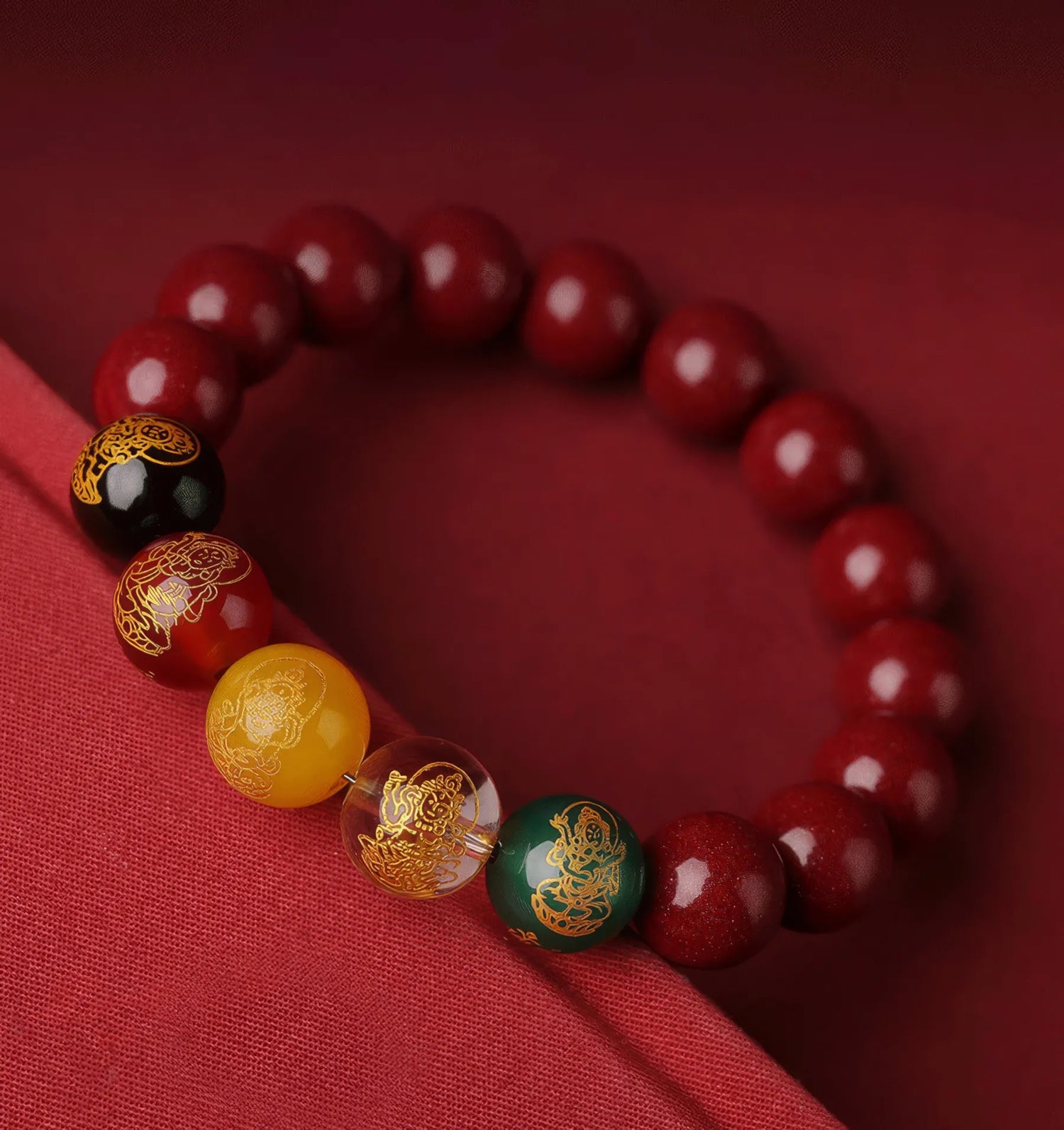 Purple Cinnabar Five-way Wealth God Bracelet