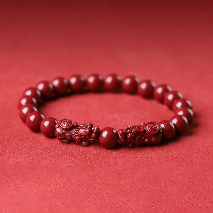 Natural Cinnabar Double Pixiu Wealth Transfer Bracelet - Vermith