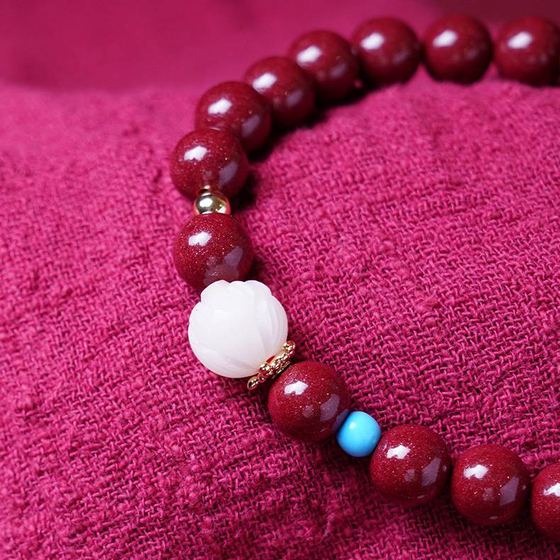 Purple Cinnabar & White Jade Bodhi Bracelet