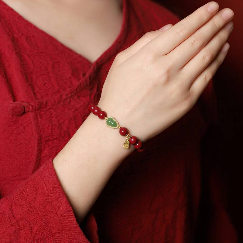 Purple Cinnabar & Jasper Gourd Auspicious Bracelet